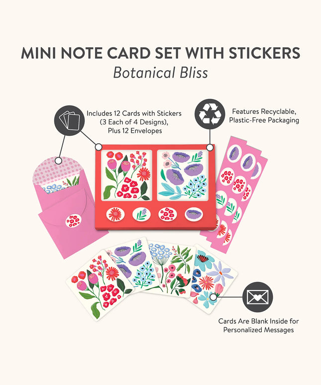 Set 12 Mini Tarjetas con Sobres y Stickers - Botanical Bliss