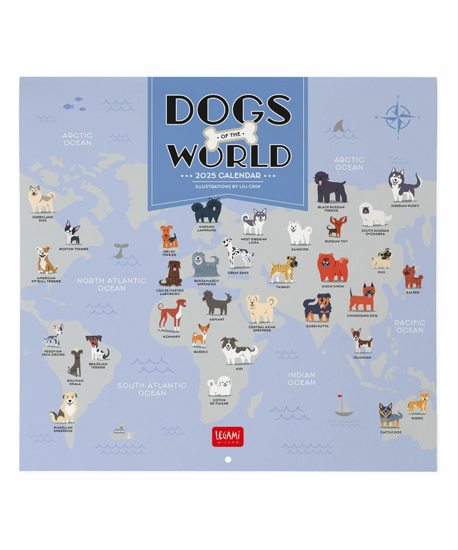 Calendario 2025 Mensual Pared 12M - Dogs of the World