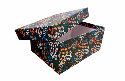 Caja Regalo Cartón Grande Flores Azul Oscuro