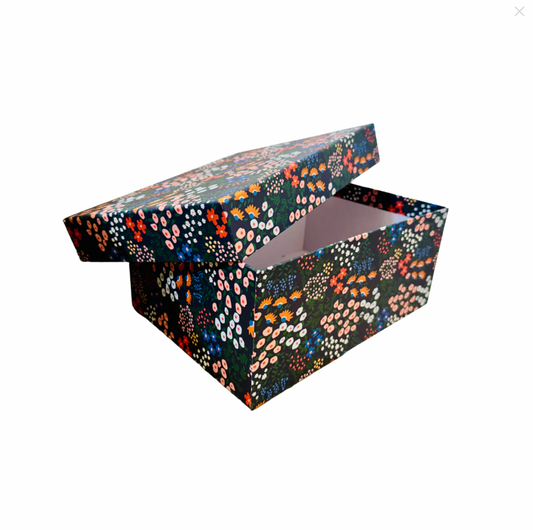 Caja Regalo Cartón Grande Flores Azul Oscuro
