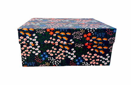 Caja Regalo Cartón Grande Flores Azul Oscuro