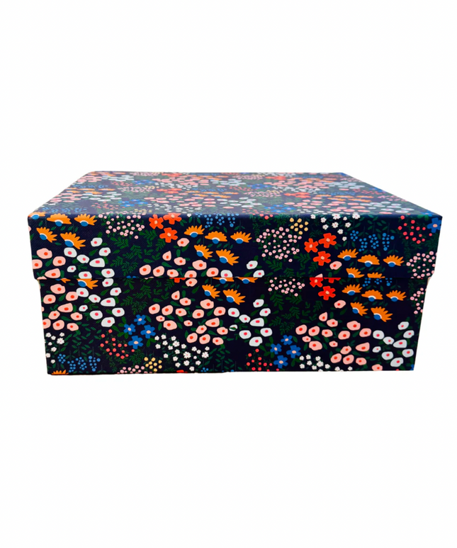Caja Regalo Cartón Grande Flores Azul Oscuro