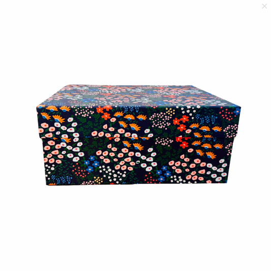Caja Regalo Cartón Grande Flores Azul Oscuro