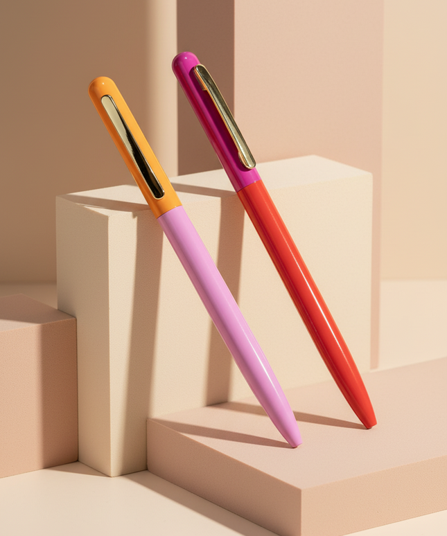 Bolígrafo Metalico Tinta Azul - Rosa y Naranja