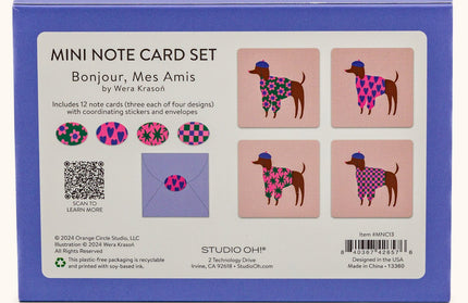 Set 12 Mini Tarjetas con Sobres y Stickers - Bonjour