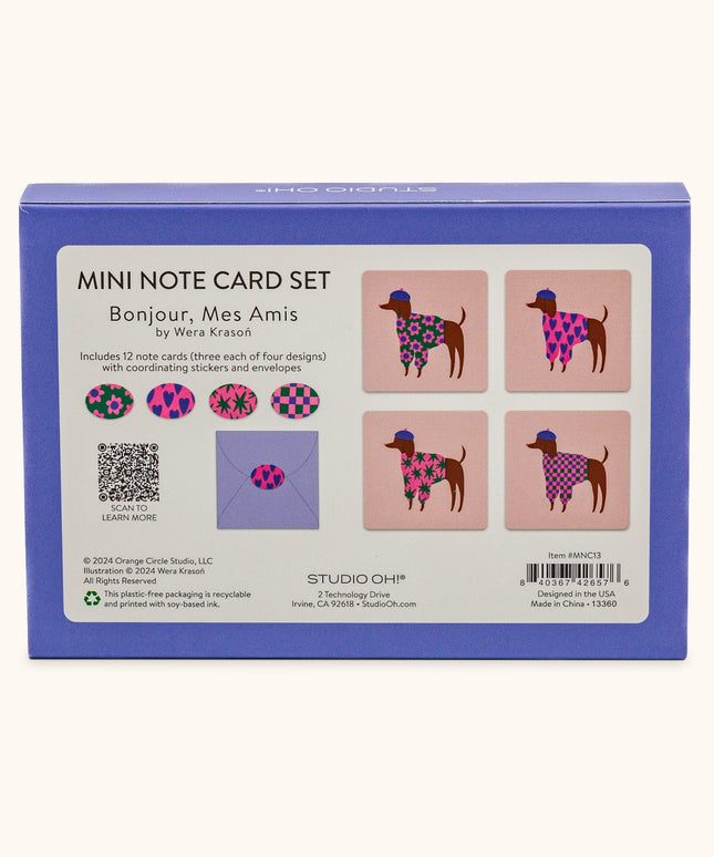 Set 12 Mini Tarjetas con Sobres y Stickers - Bonjour