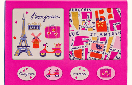 Set 12 Mini Tarjetas con Sobres y Stickers - Rues de Paris