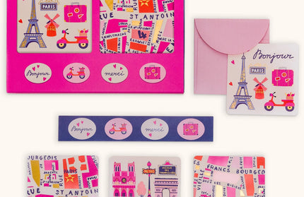 Set 12 Mini Tarjetas con Sobres y Stickers - Rues de Paris