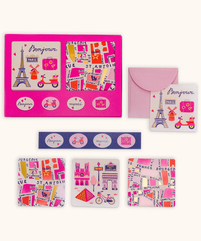 Set 12 Mini Tarjetas con Sobres y Stickers - Rues de Paris