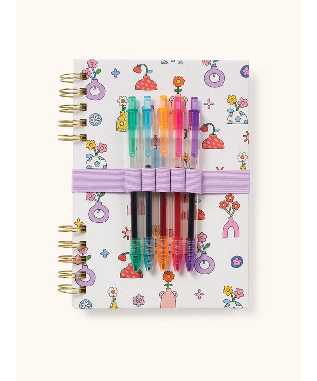 Cuaderno Mediano con Elástico para Lápices - Pretty Posies