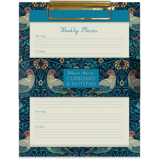 Planner Semanal con Portapapeles - Diseño William Morris Birds