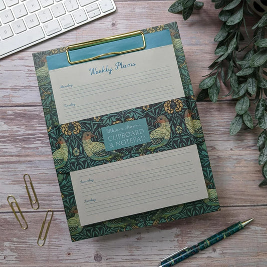 Planner Semanal con Portapapeles - Diseño William Morris Birds