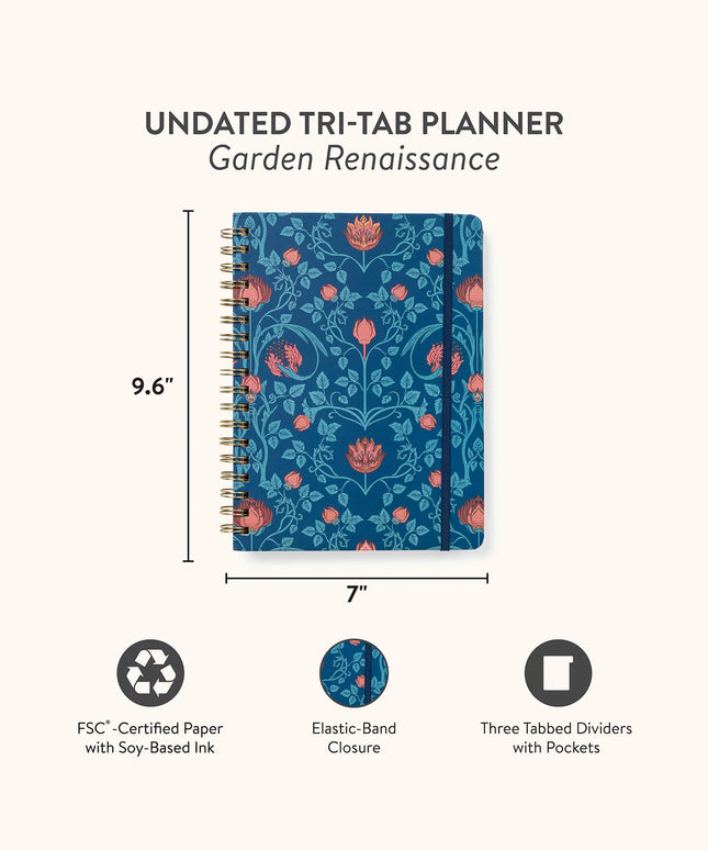 Planificador sin Fecha Tri-Tab -  Jardín Azul