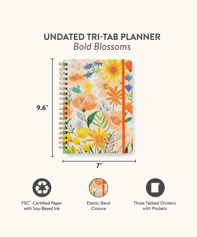 Planificador sin Fecha Tri-Tab - Bold Blossoms