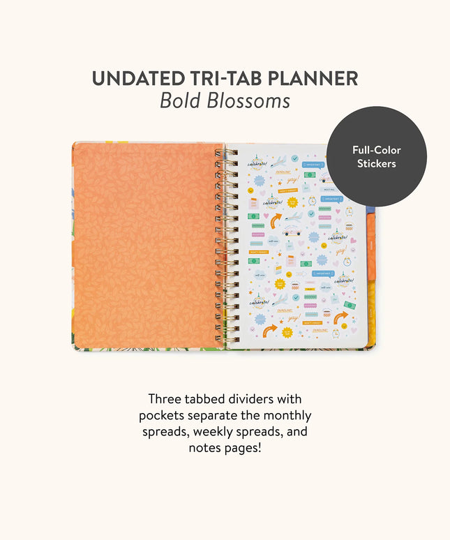 Planificador sin Fecha Tri-Tab - Bold Blossoms
