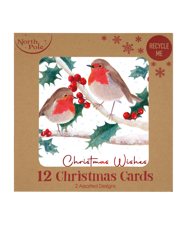 Caja 12 Tarjetas con Sobre Navidad - Pájaros