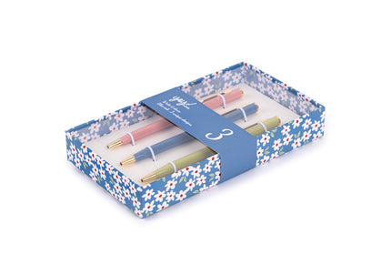 Set 2 Bolígrafos Tinta Azul y Negra - Floral Azul