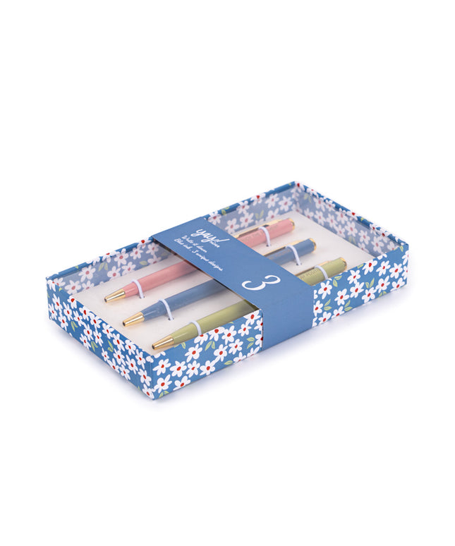 Set 2 Bolígrafos Tinta Azul y Negra - Floral Azul