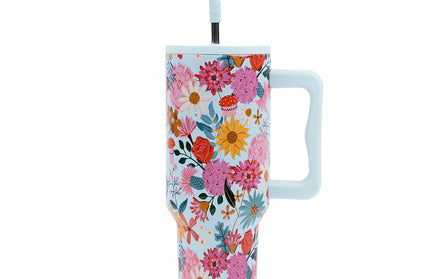 Vaso Acero Inoxidable con Bombilla - Floral