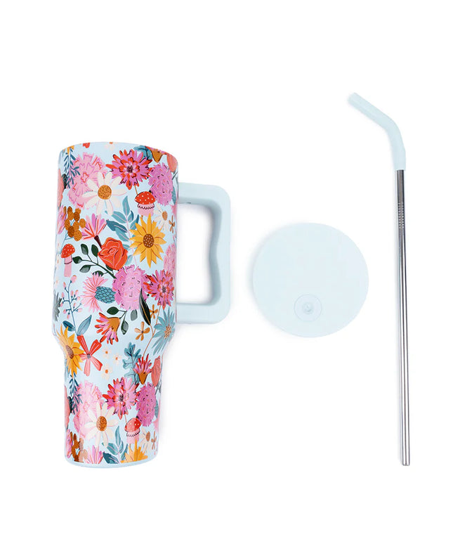Vaso Acero Inoxidable con Bombilla - Floral