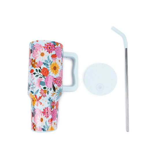 Vaso Acero Inoxidable con Bombilla - Floral