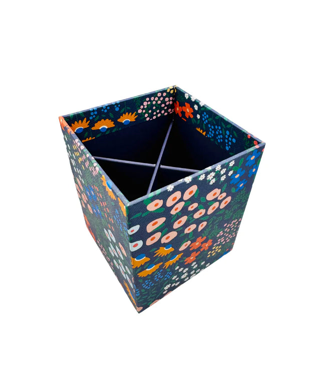 Portalápices Flores Azul Oscuro