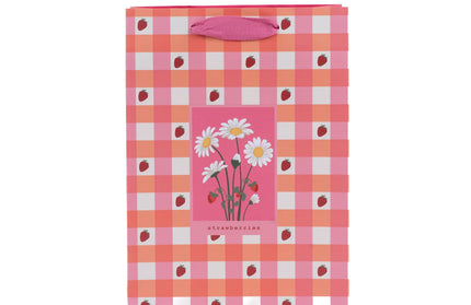 Bolsa Regalo Mediana - Flores y Frutillas Rosa