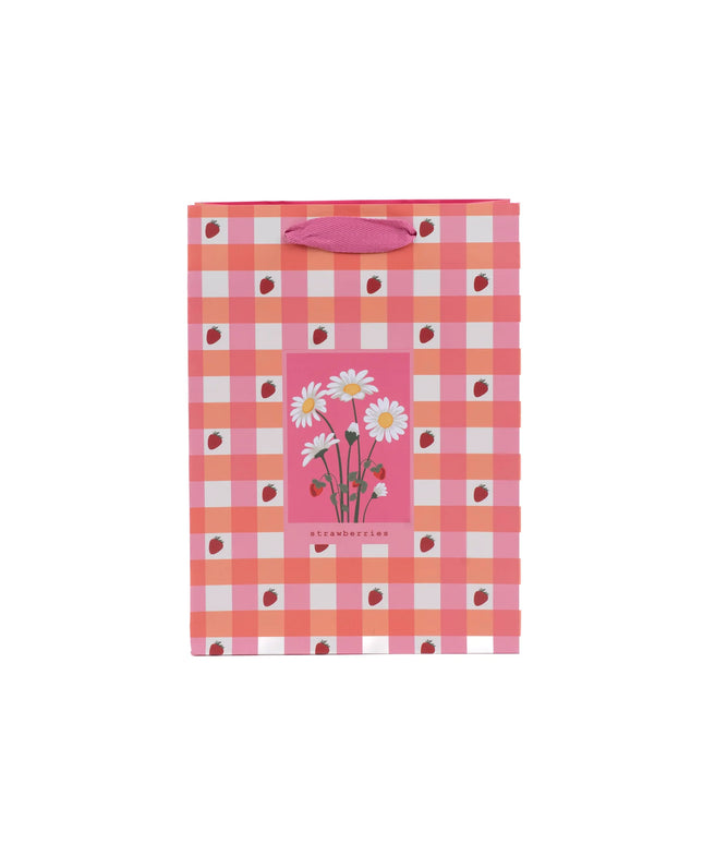 Bolsa Regalo Mediana - Flores y Frutillas Rosa