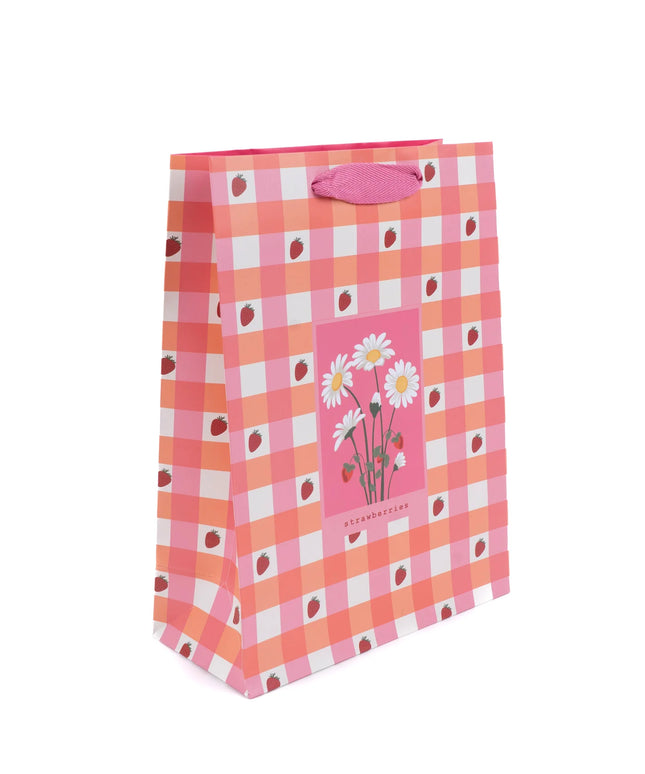 Bolsa Regalo Mediana - Flores y Frutillas Rosa