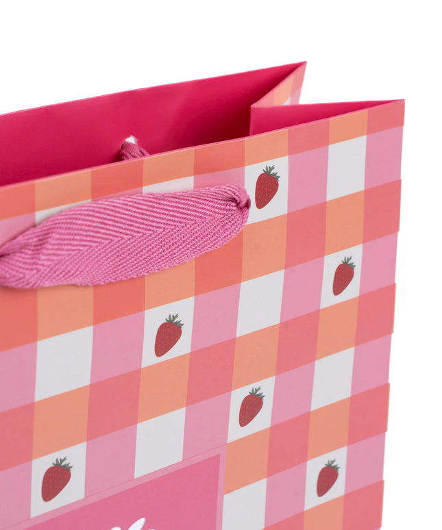 Bolsa Regalo Mediana - Flores y Frutillas Rosa