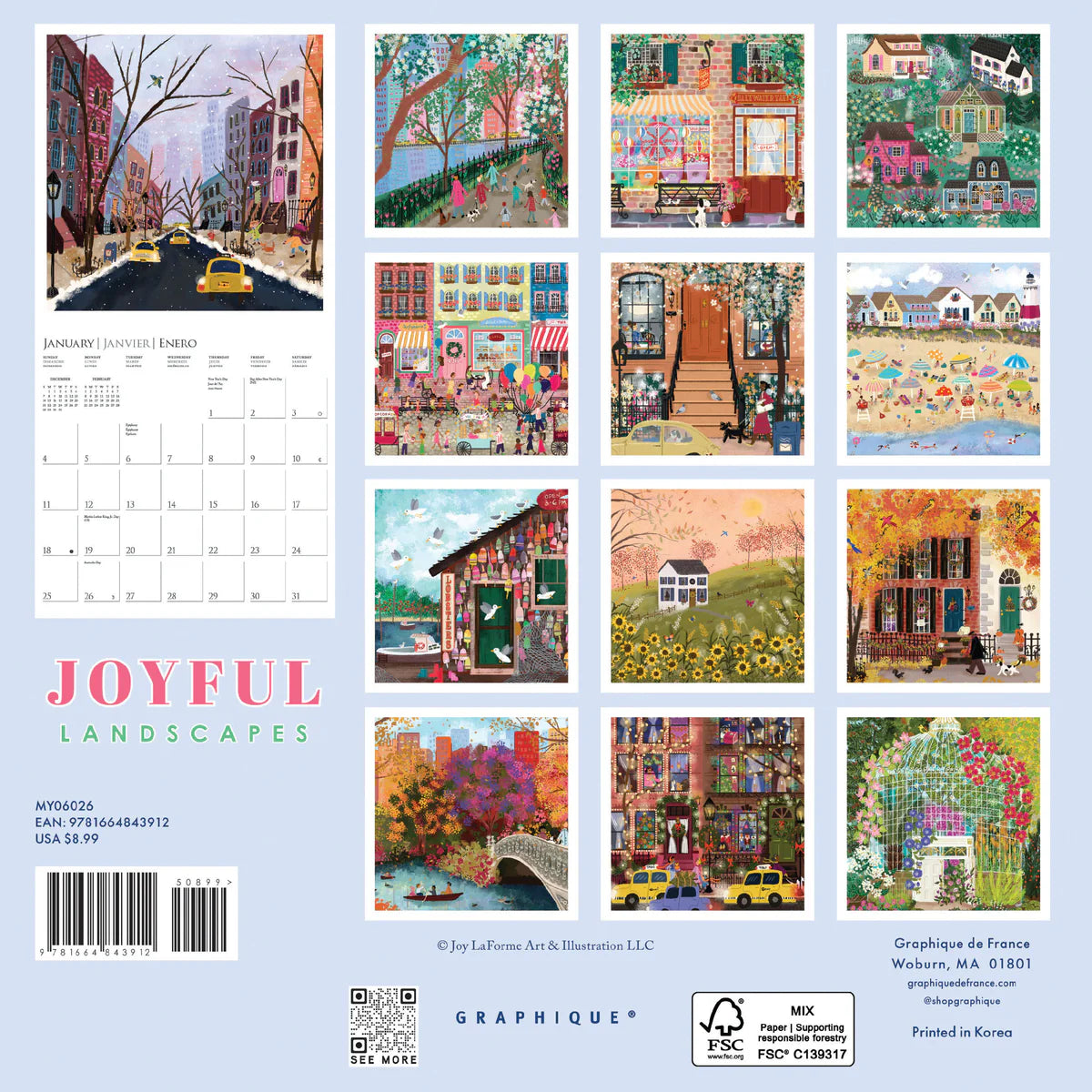 Calendario 2026 Pared Mini 12M - Joyful Landscapes