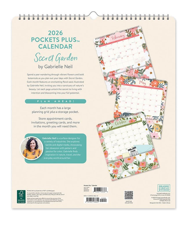 Calendario 2026 12M Con Bolsillos - Secret Garden