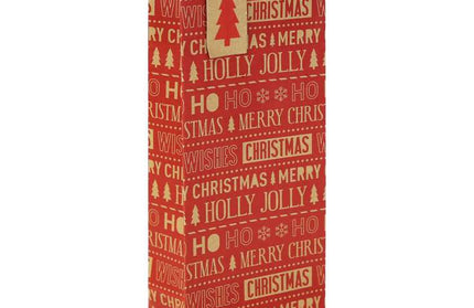 Bolsa Regalo Botella Navidad  Kraft - Holly Jolly