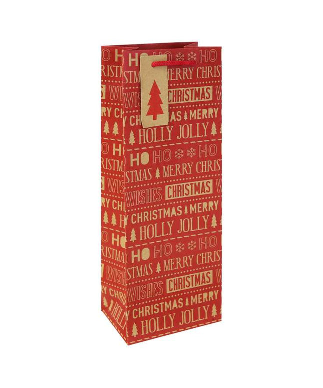 Bolsa Regalo Botella Navidad  Kraft - Holly Jolly