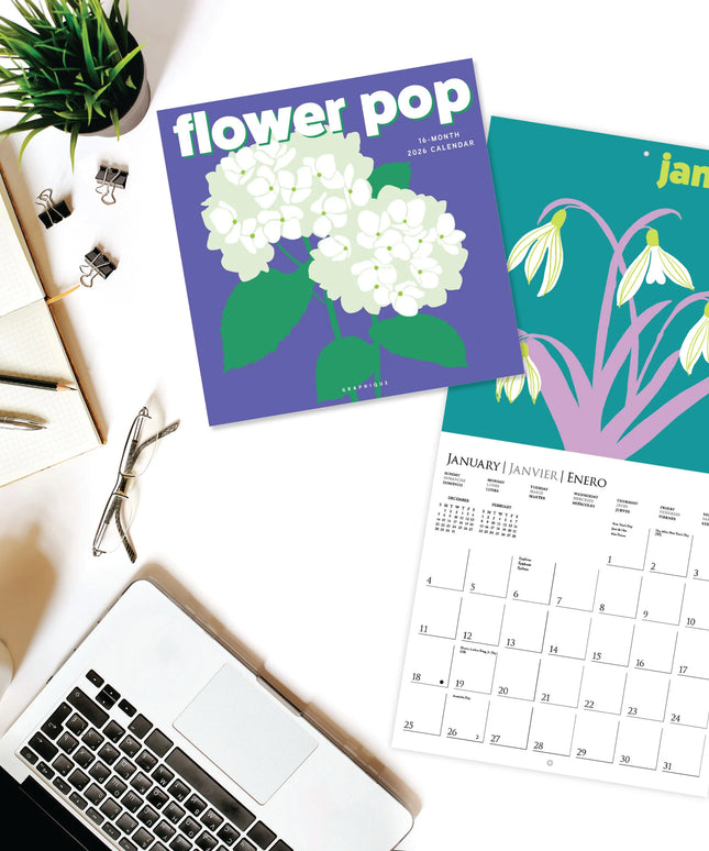 Calendario 2026 Pared 12M - Flower Pop